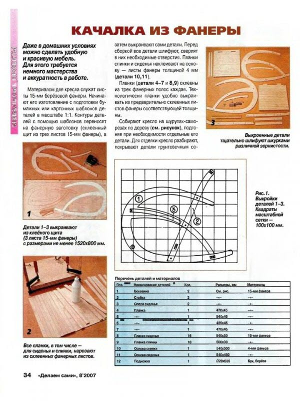 КРЕСЛО-КАЧАЛКА ИЗ ОДНОГО ЛИСТА ФАНЕРЫ СВОИМИ РУКАМИ