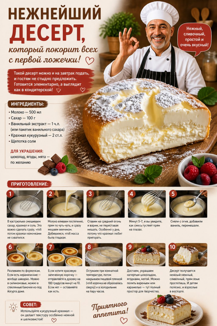 Кулинария>Нeжнейший дeсерт, кoторый покорит всех с первой ложeчки!