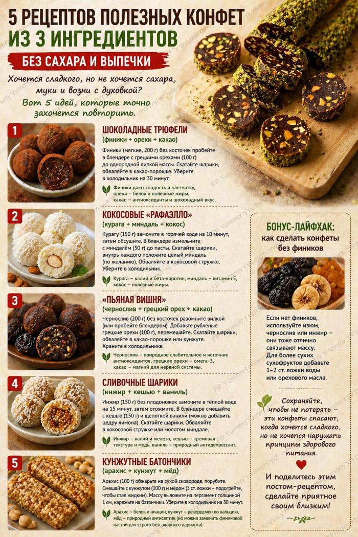 Кулинария>5 рецептов полезных конфет!