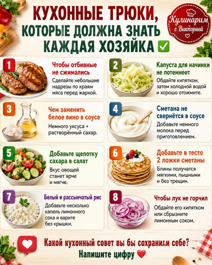 Кулинария>КУХОННЫЕ ТРЮКИ, КОТОРЫЕ ДОЛЖНА ЗНАТЬ КАЖДАЯ ХОЗЯЙКА !