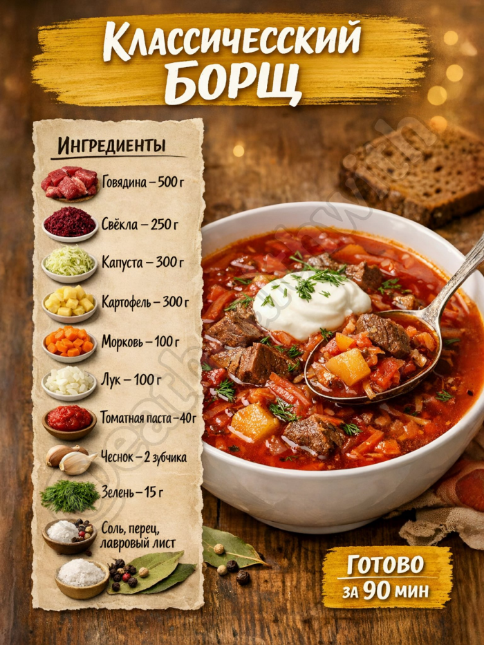 Кулинария>4 ВАРИАНТА ДОМАШНЕГО БОРЩА!