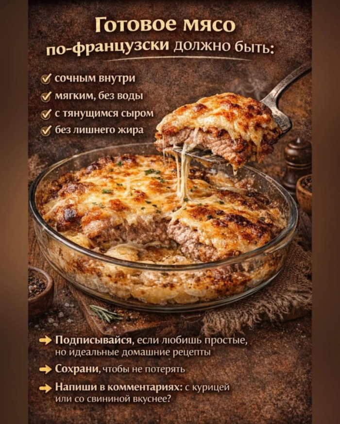 Кулинария>Мясо по-французски в духовке!