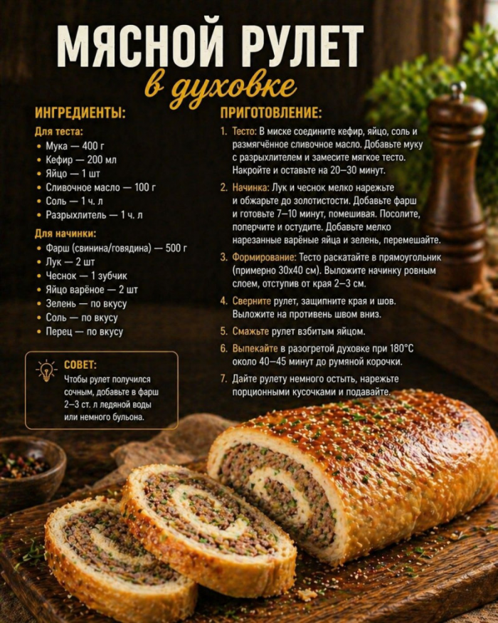 Кулинария>Мясной рулет в духовке!