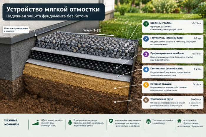 Как сделать мягкую отмостку вокруг дома — дешево и надолго. Ни бетона, ни грязи