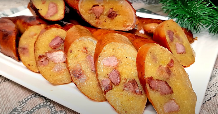Картофельная колбаса на горячее. Расход мяса минимальный, но вкус получается насыщенный