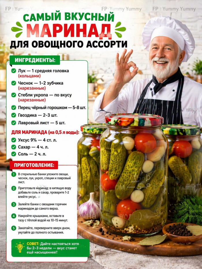 Кулинария>Самый вкусный маринад для овощного ассорти !