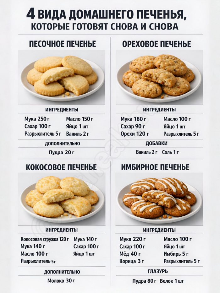 Кулинария>4 ВИДА ДОМАШНЕГО ПЕЧЕНЬЯ !