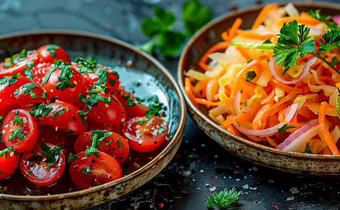 Рецепты двух универсальных салатов к шашлыку. Продукты простые, но они всегда идут нарасхват