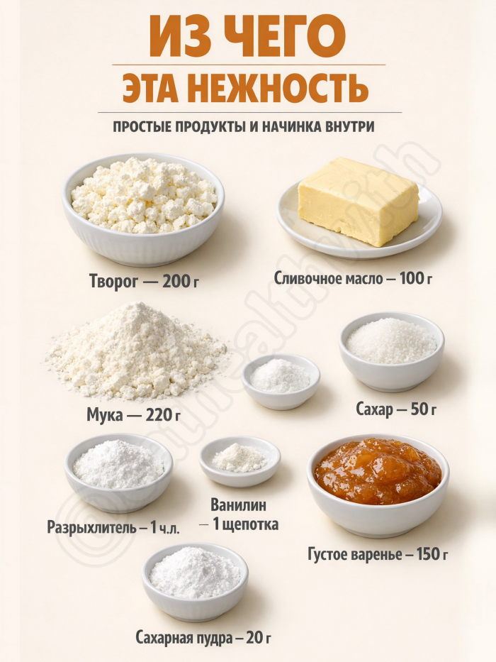 Кулинария>Творожные рогалики с вареньем !