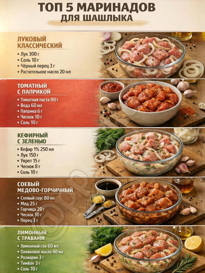 Кулинария> 5 МАРИНАДОВ ДЛЯ ШАШЛЫКА!