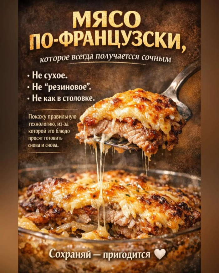 Кулинария>Мясо по-французски в духовке!