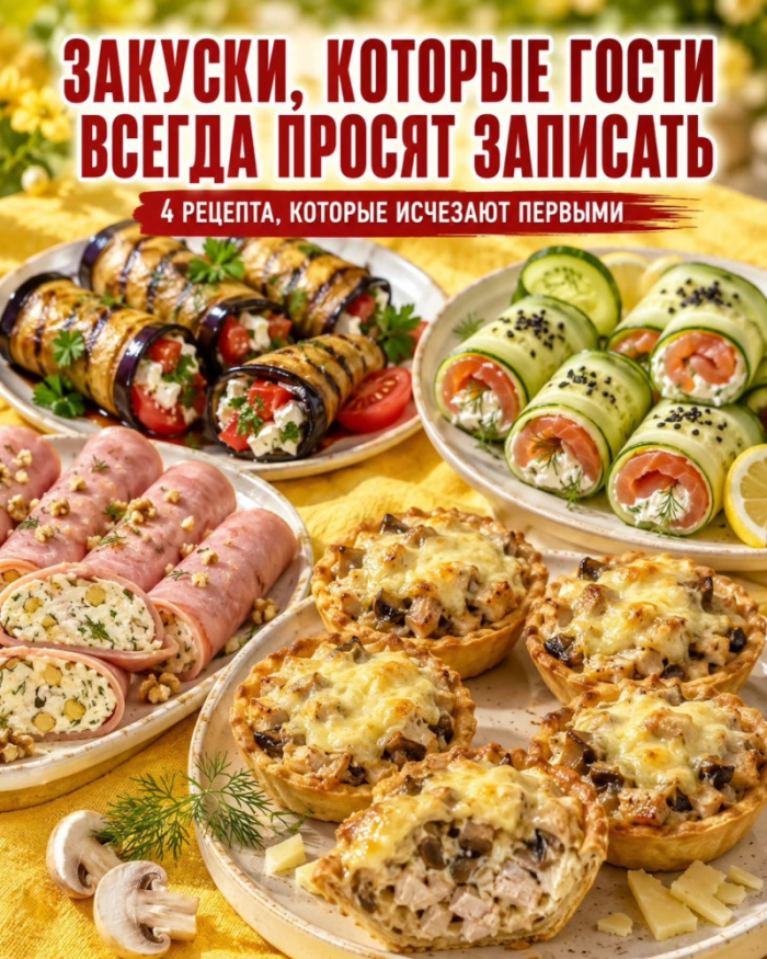 Кулинария>ЗАКУСКИ, КОТОРЫЕ ГОСТИ ВСЕГДА ПРОСЯТ ЗАПИСАТЬ !