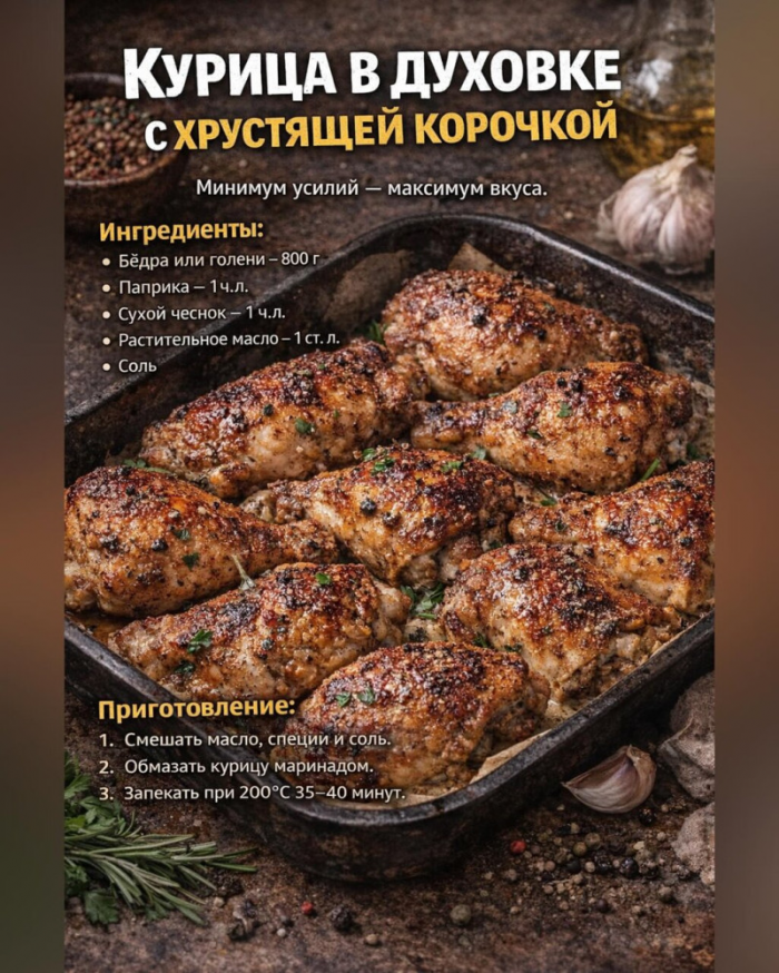 Кулинария>5 простых вариантов-«Что приготoвить из курицы?»!