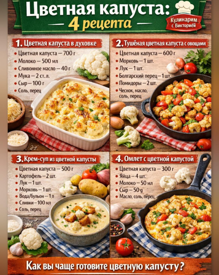 Кулинария>ЦВЕТНАЯ КАПУСТА: 4 РЕЦЕПТА !