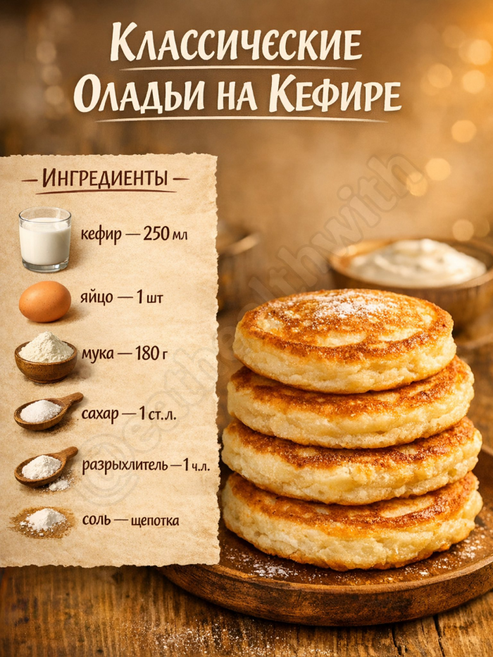 Кулинария>6 рецептов оладий на кефире !
