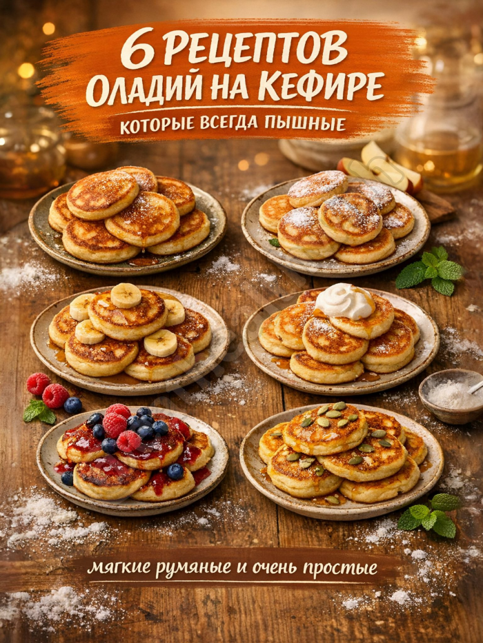 Кулинария>6 рецептов оладий на кефире !
