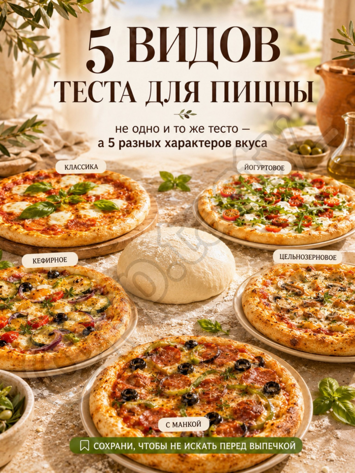 Кулинария>5 вариантов теста для пиццы!